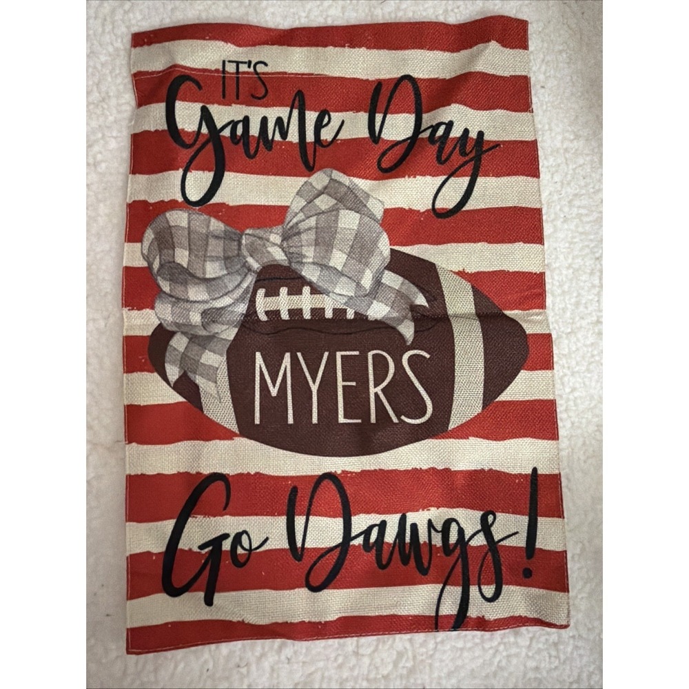 Football Game Day Garden Flag Sports Yard Go Dawgs Personalized Myers Bow